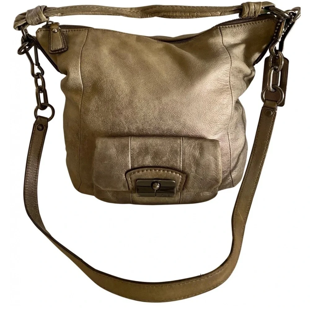 Coach vintage metallic gray silver distressed leather crossbody handbag